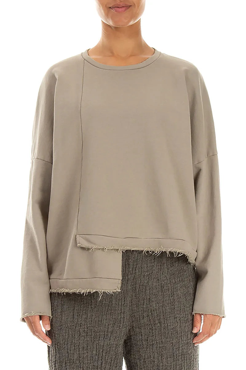 Asymmetric Olive French Terry Cotton Blouse