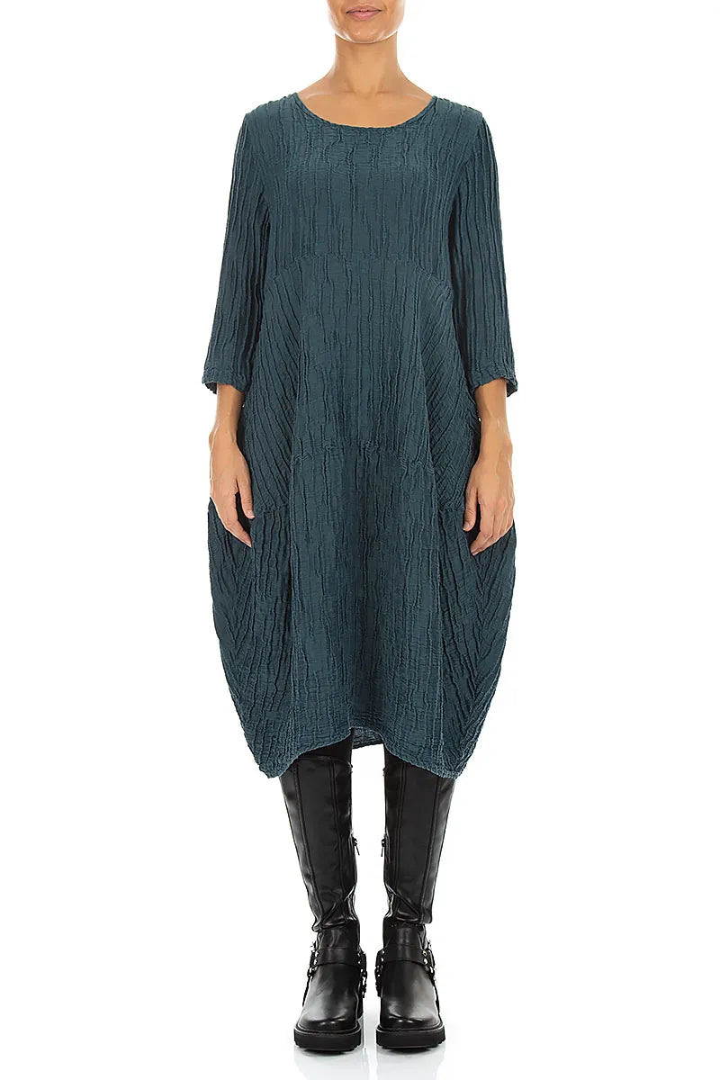 Balloon Crinkled Deep Turquoise Silk Linen Dress