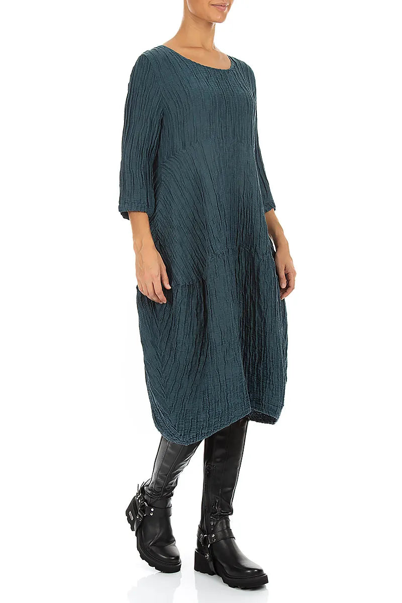 Balloon Crinkled Deep Turquoise Silk Linen Dress