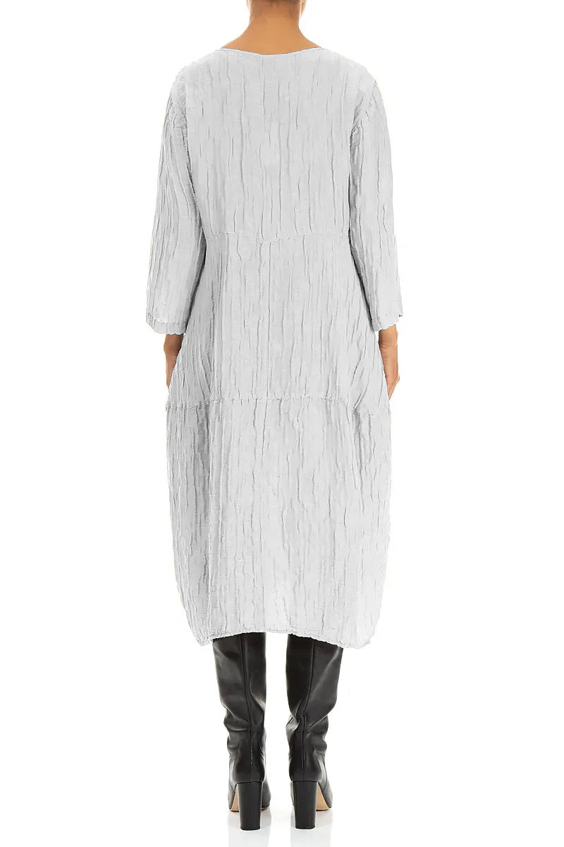 Balloon Crinkled Pearl Grey Silk Linen Dress 2