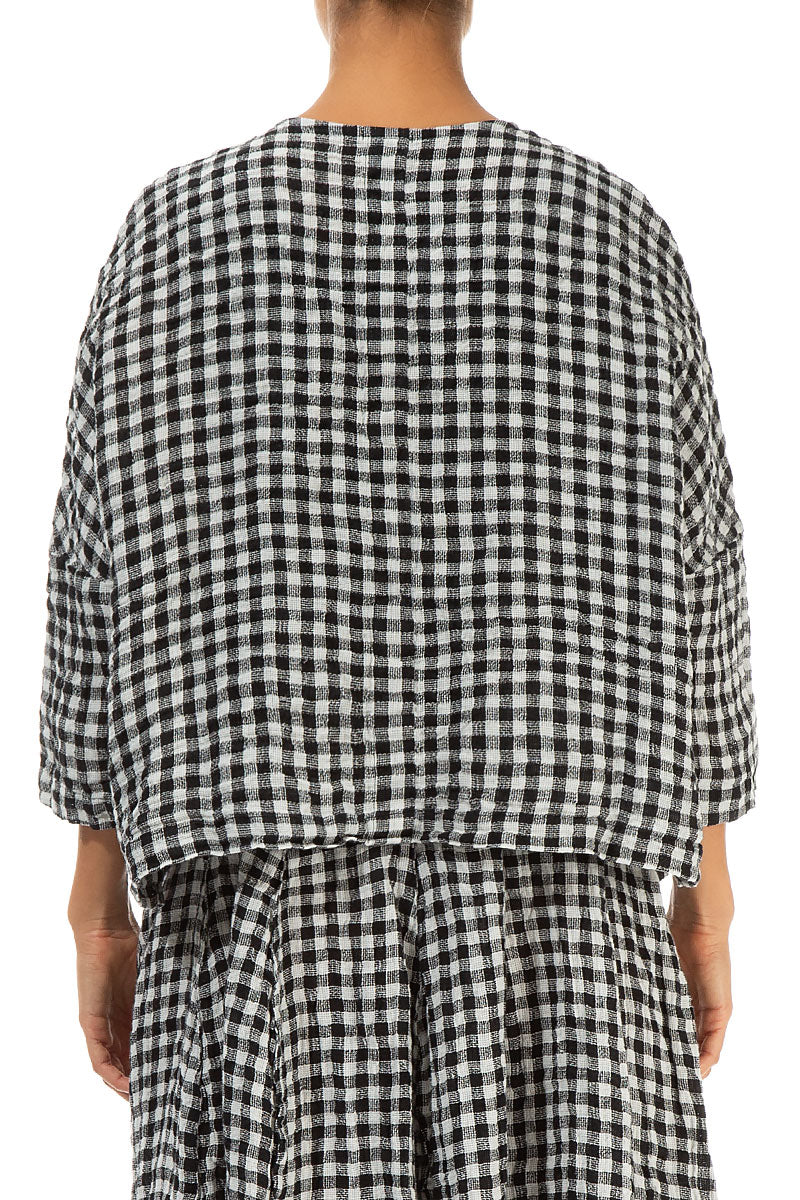 Black & White Check Linen Jacket Blouse 2