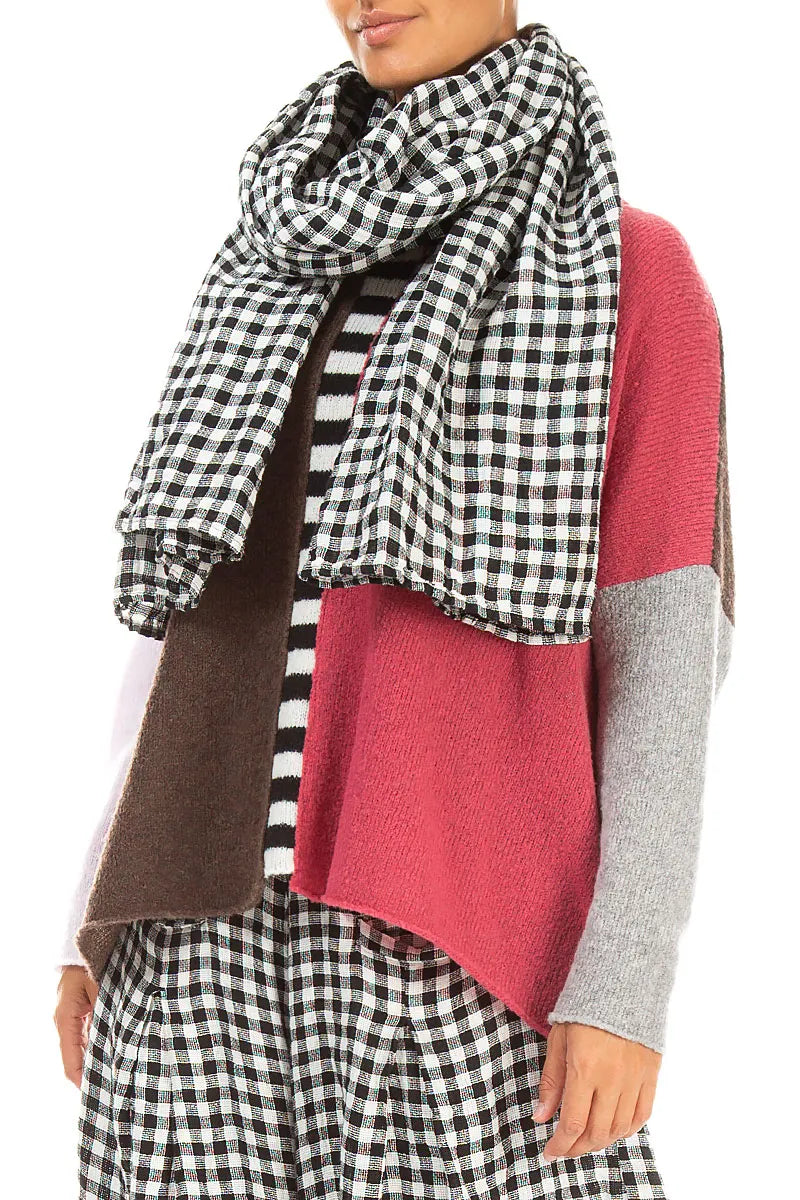 Black & White Check Linen Scarf