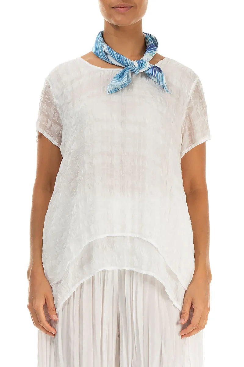 Blue Wash Stripe Silk Bamboo Square Scarf 1