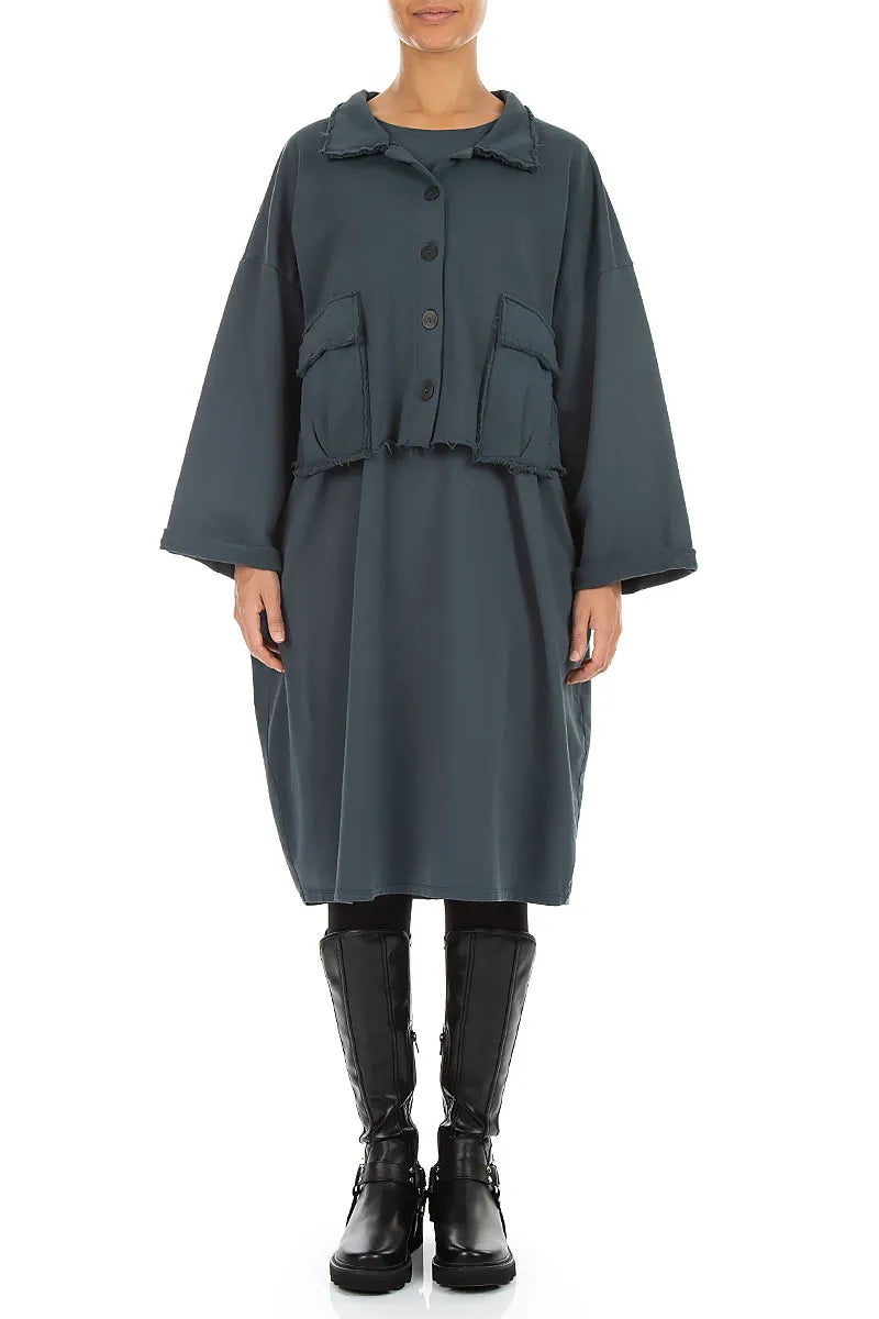 Boxy Slate French Terry Cotton Jacket