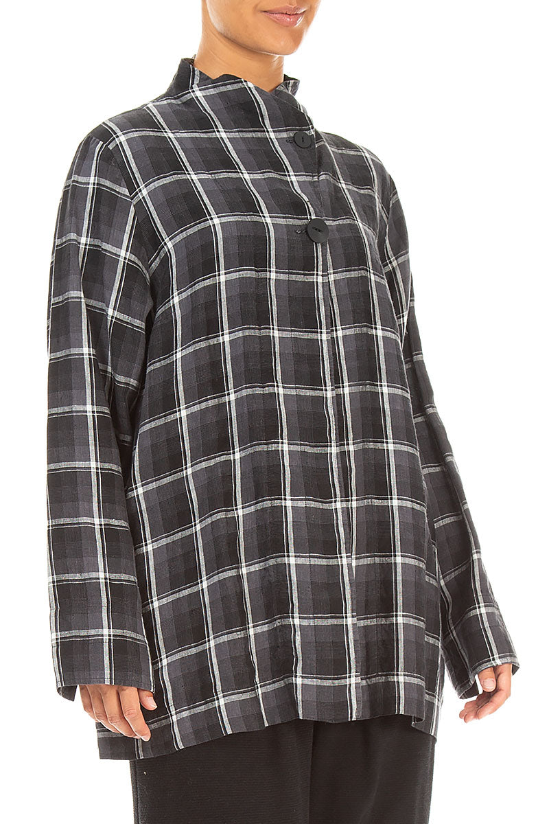 Checkered Dark Grey Linen Jacket