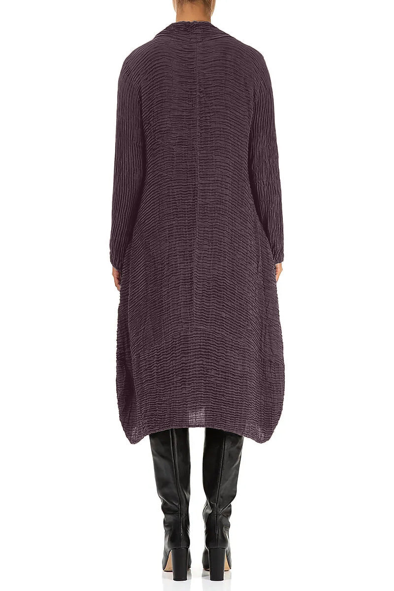 Cowl Neck Deep Plum Plissé Silk Dress