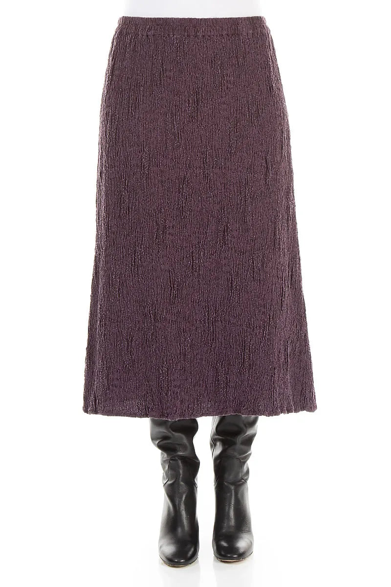 Deep Plum Textured Silk Linen Pencil Skirt