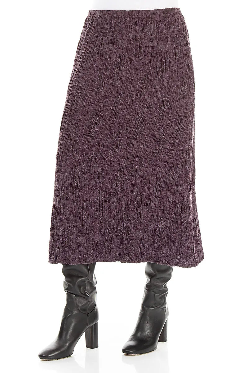 Deep Plum Textured Silk Linen Pencil Skirt