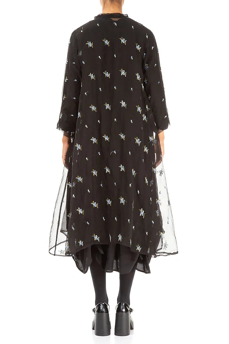 Embroidered Petals Black Silk Chiffon Jacket 2