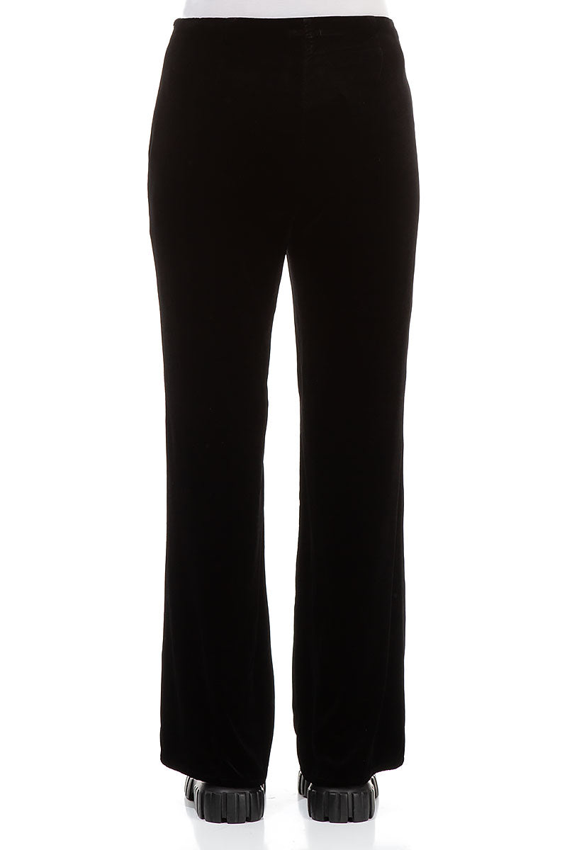 Flared Black Stretch Silk Velvet Trousers 2