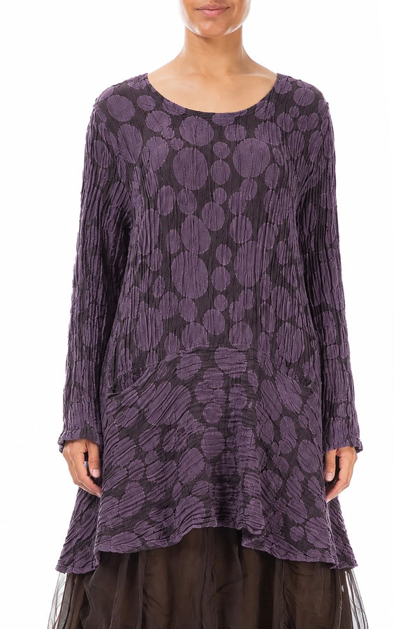 Flared Pockets Crinkled Deep Plum Circle Silk Linen Tunic