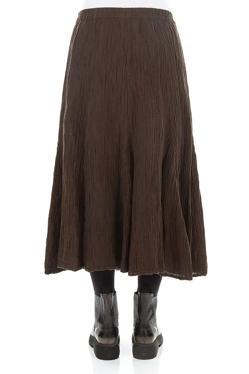 Flared Truffle Brown Crinkled Silk Skirt 2