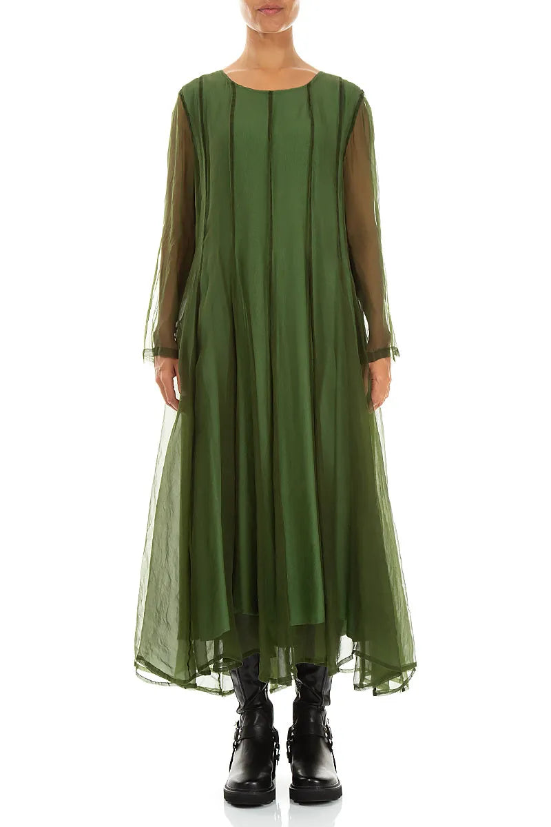 Flowing Shamrock Green Silk Chiffon Dress