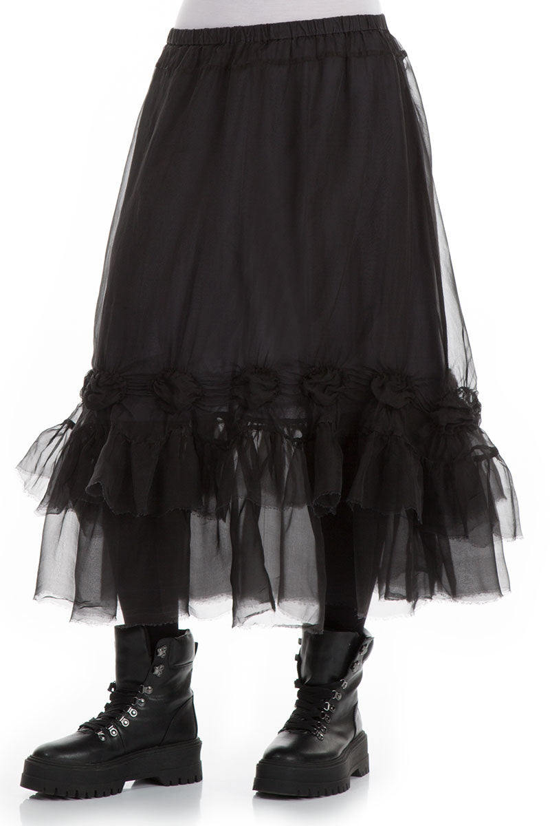 Frilled Black Silk Chiffon Skirt 3