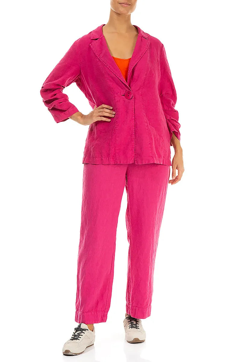 Gathered Fuchsia Linen Jacket 4