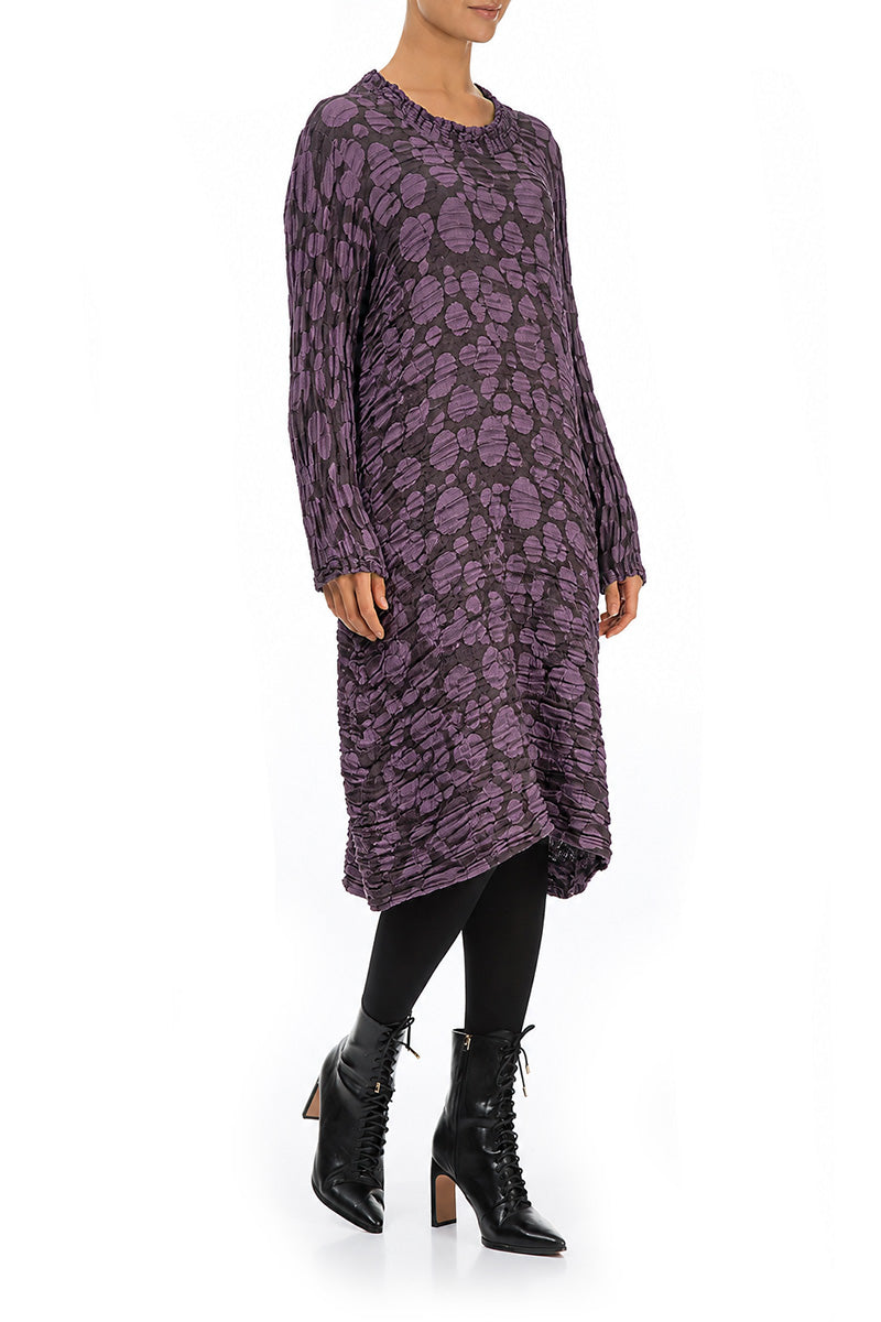 Gathered Neck Deep Plum Circle Silk Linen Dress