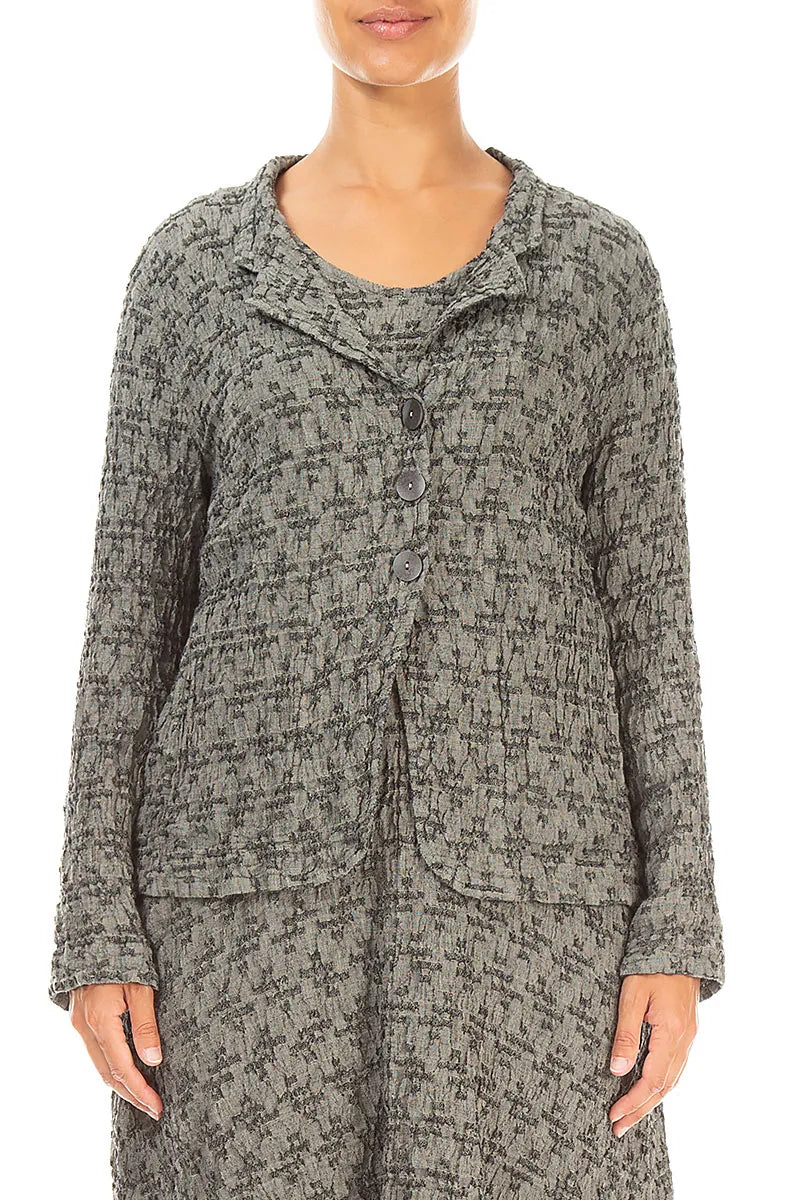 Geometric Texture Olive Grey Linen Jacket