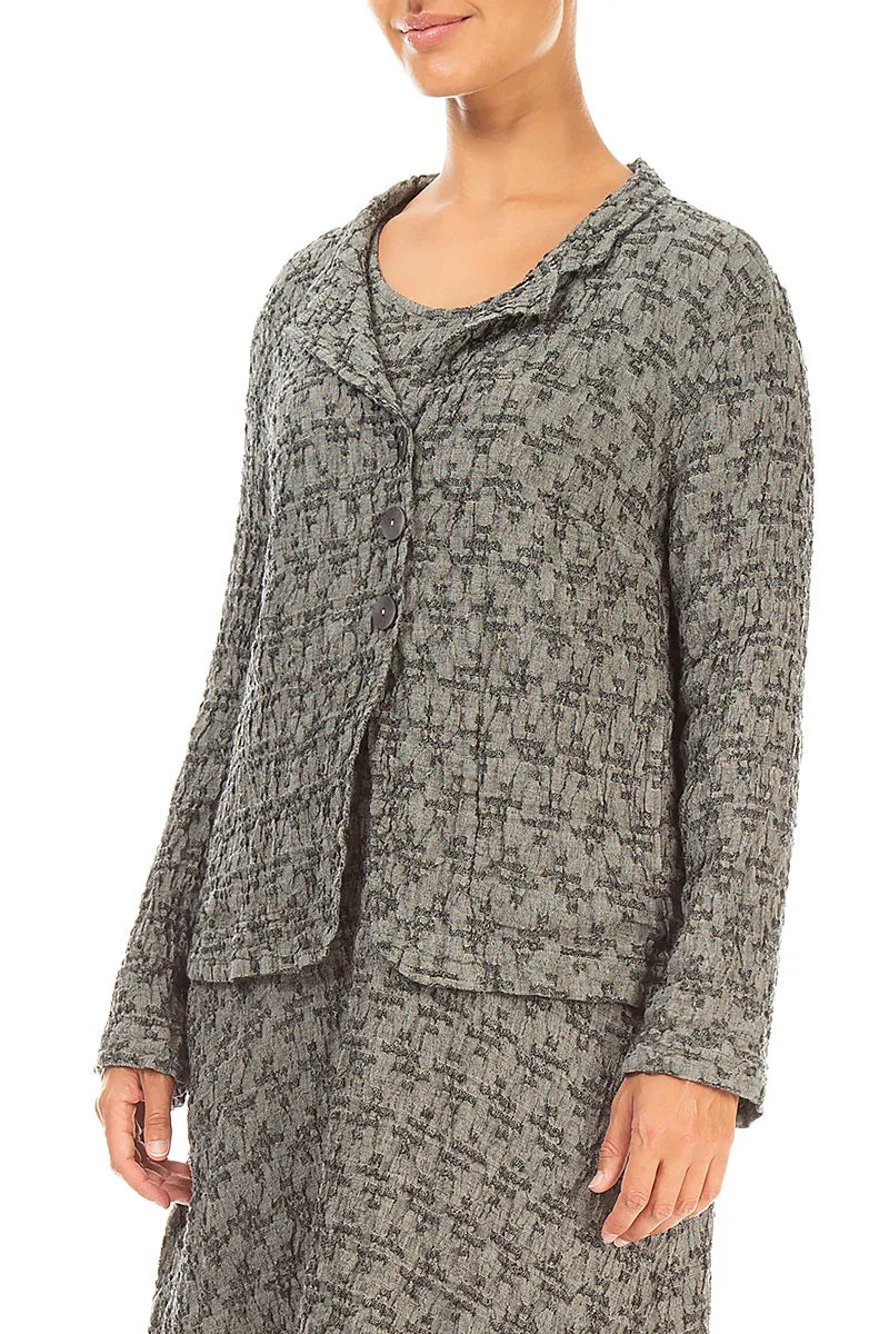 Geometric Texture Olive Grey Linen Jacket