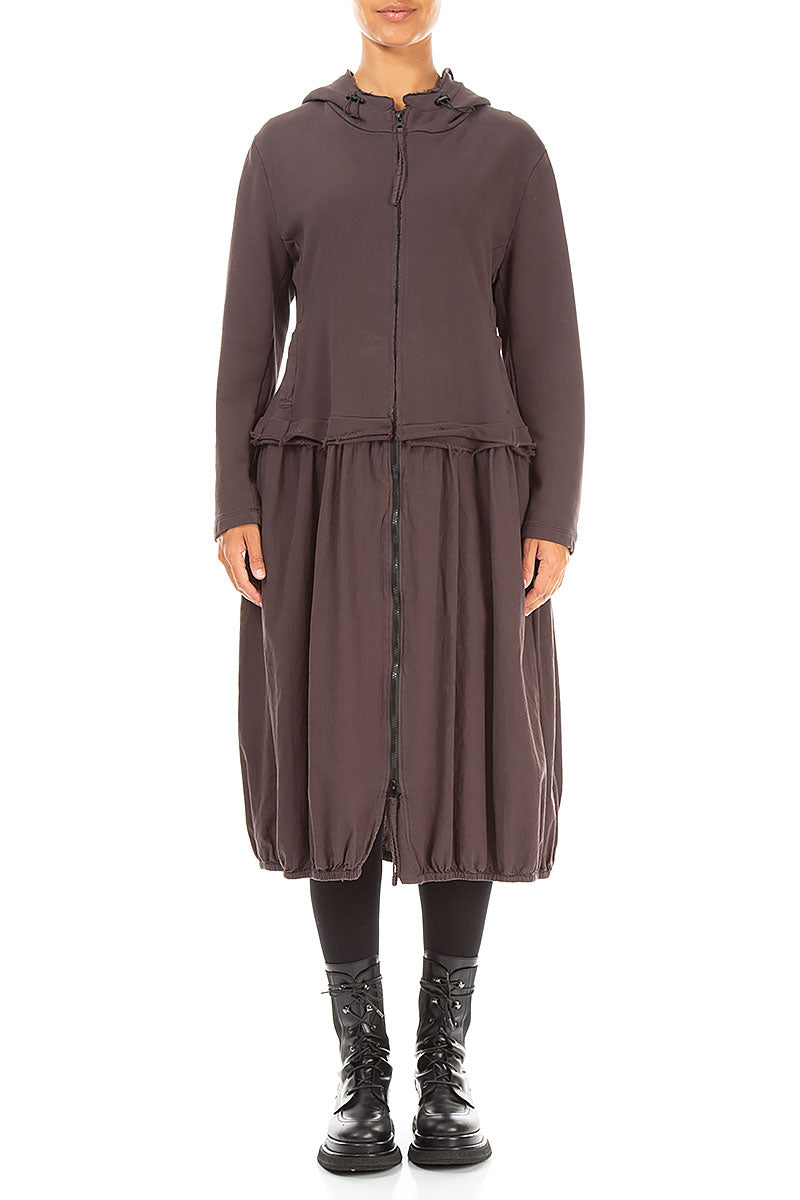 Hooded Truffle Brown Cotton Jacket Dress