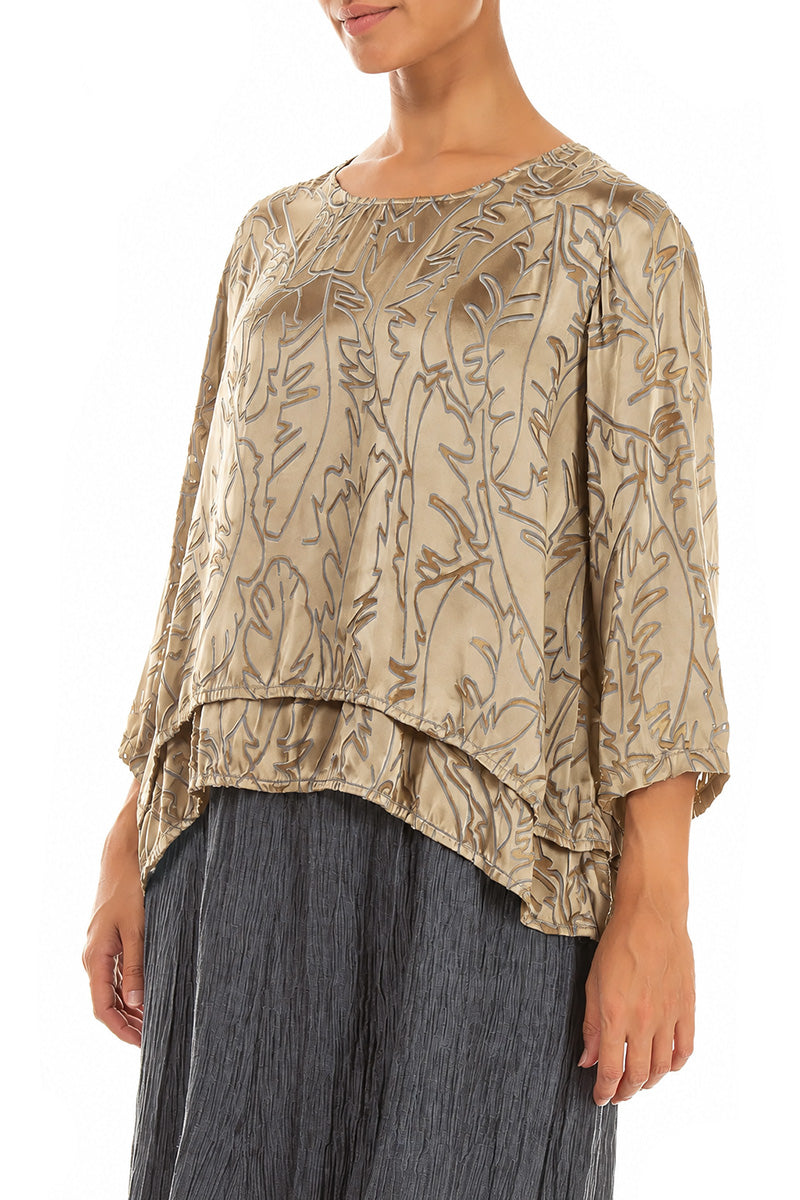 Layered Olive Devoré Feather Silk Blouse
