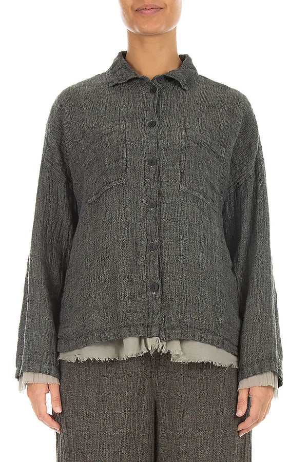 Layered Olive Grey Mélange Linen Shirt