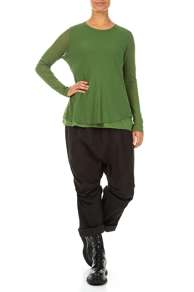 Layered Shamrock Green Mesh Cotton Top