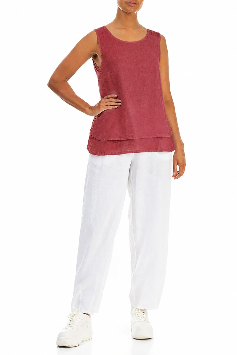 Layered Sleeveless Antique Ruby Gauze Linen Top 4