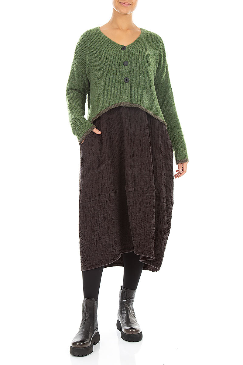 Longer Back Dark Sage Wool Cardigan