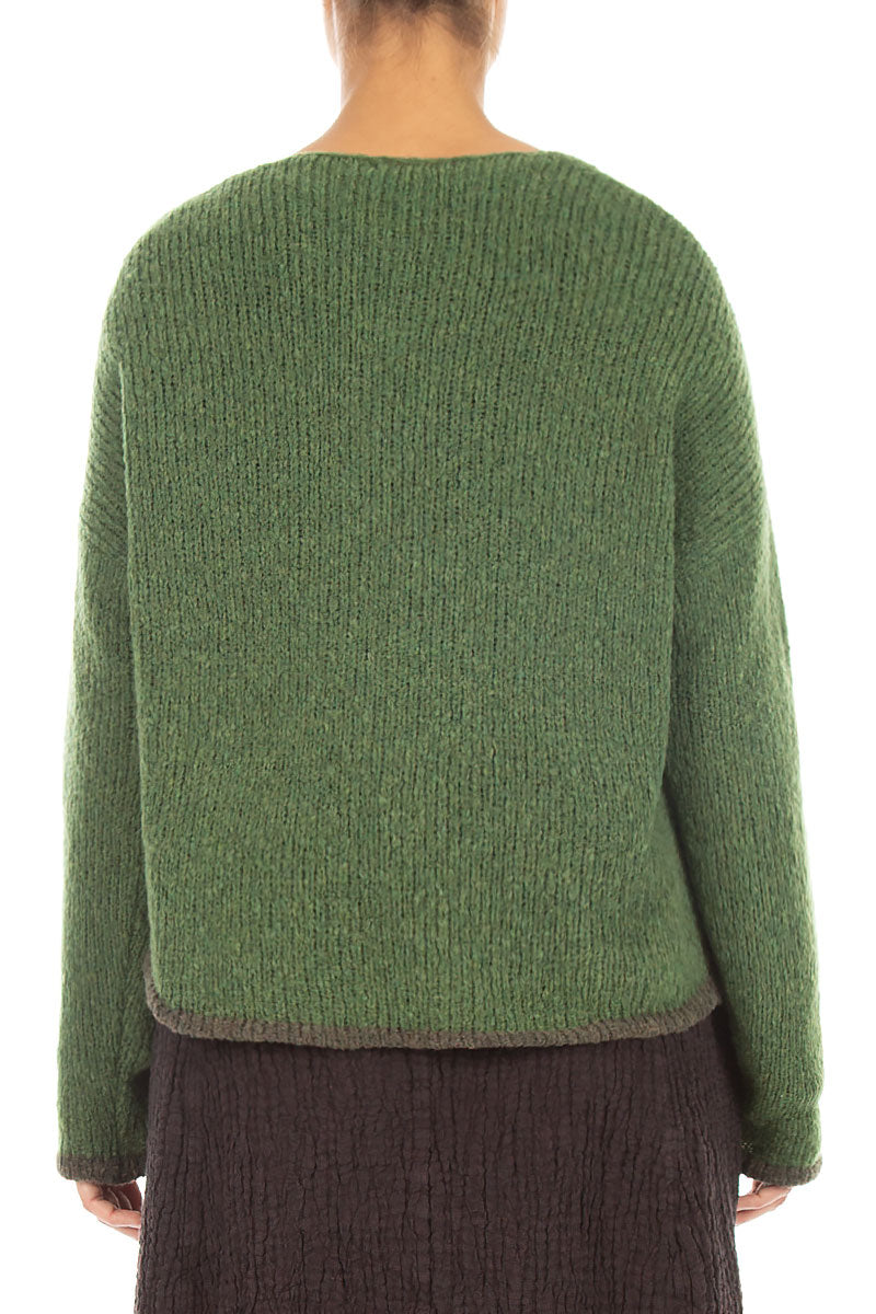 Longer Back Dark Sage Wool Cardigan