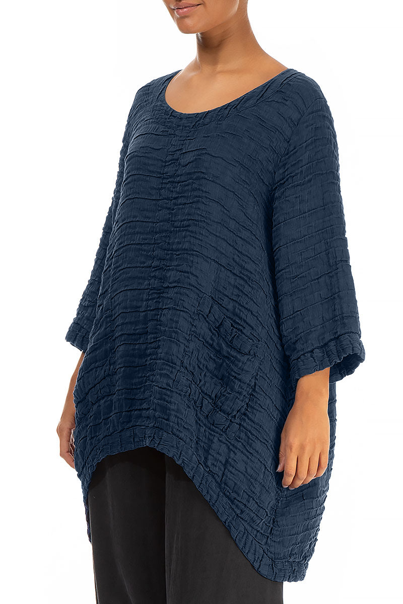 Longer Back Navy Crinkled Silk Tunic 3