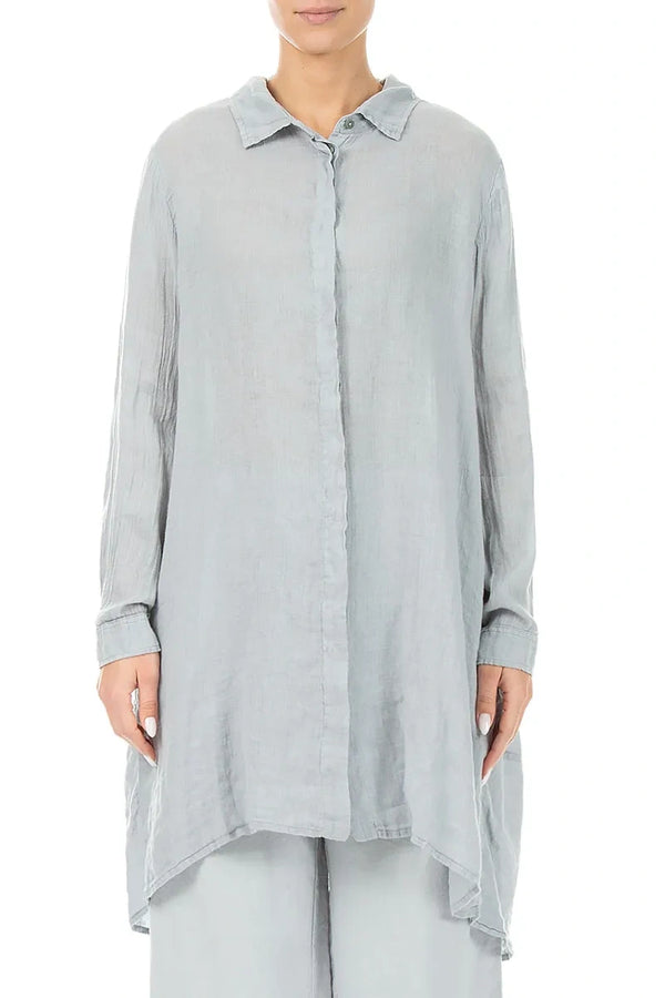 Longer Back Silver Grey Gauze Linen Shirt 1