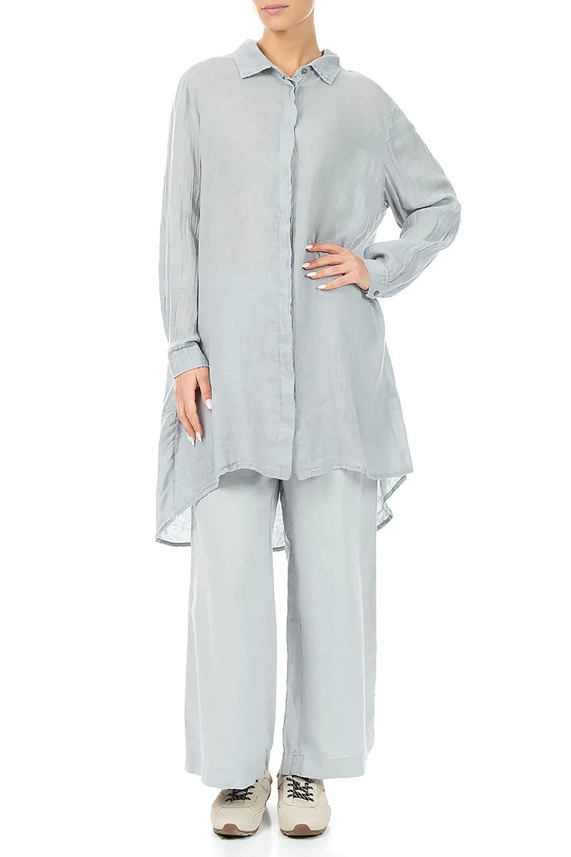 Longer Back Silver Grey Gauze Linen Shirt 4