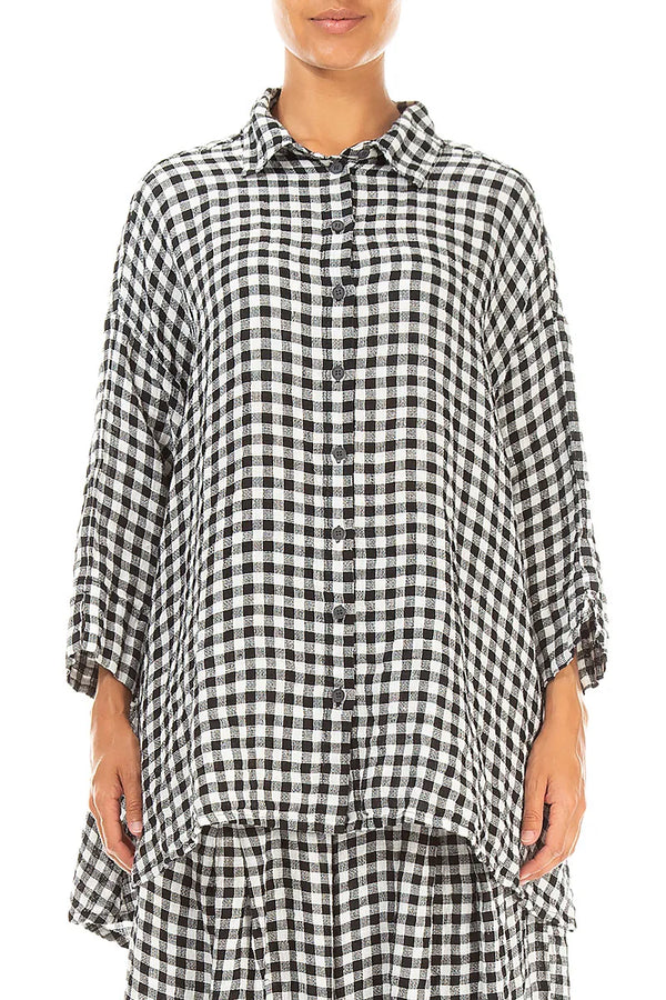 Loose Black & White Check Linen Shirt 1