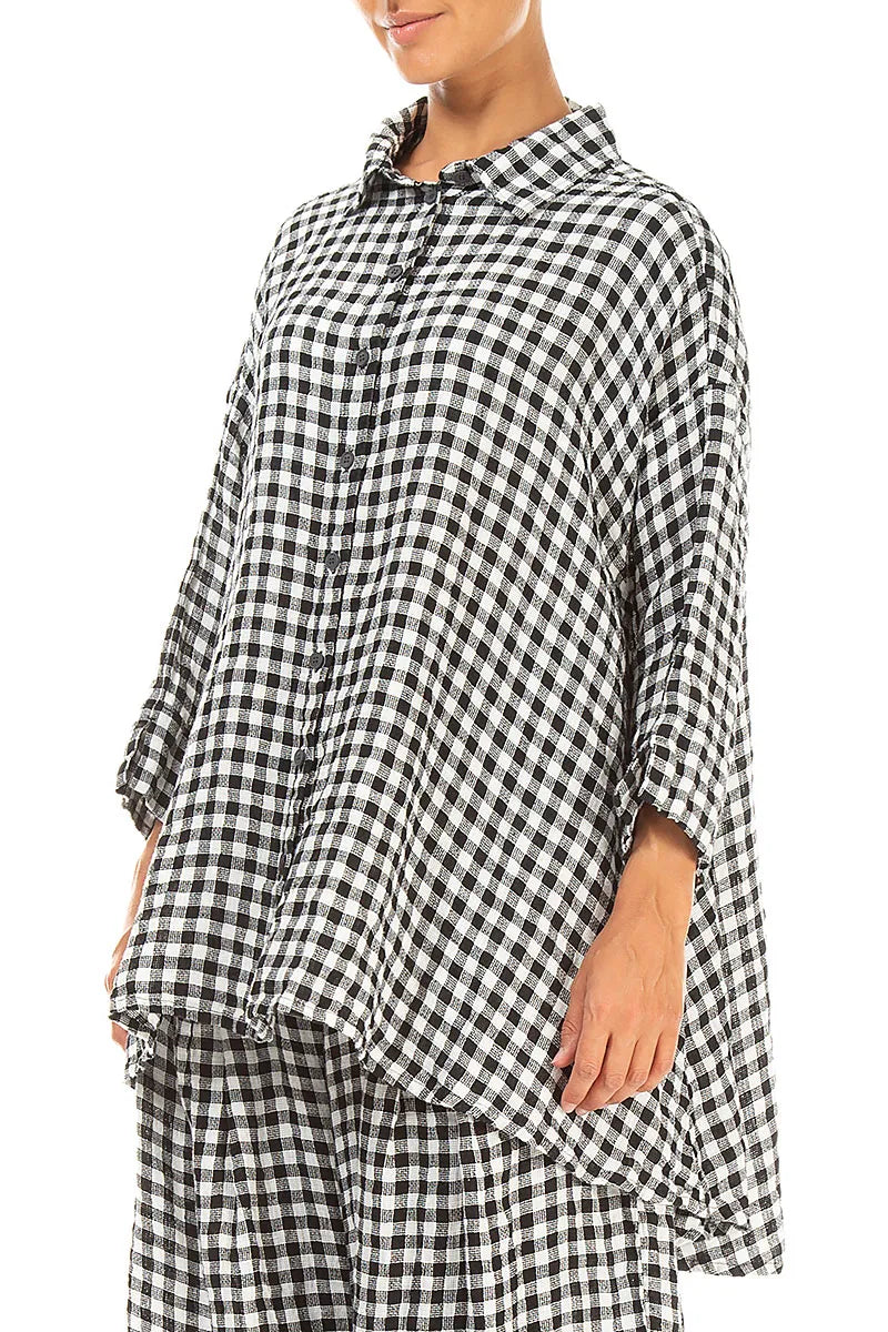 Loose Black & White Check Linen Shirt