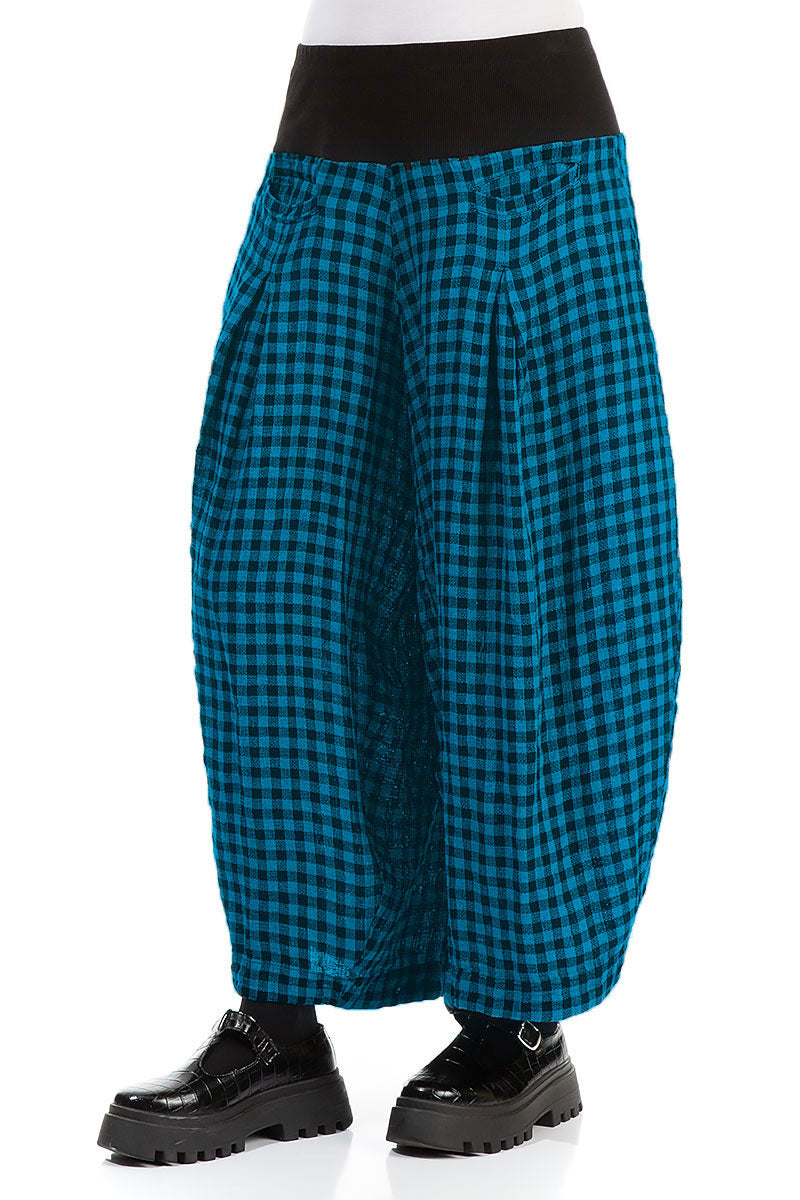 Loose Blue Check Linen Trousers 3