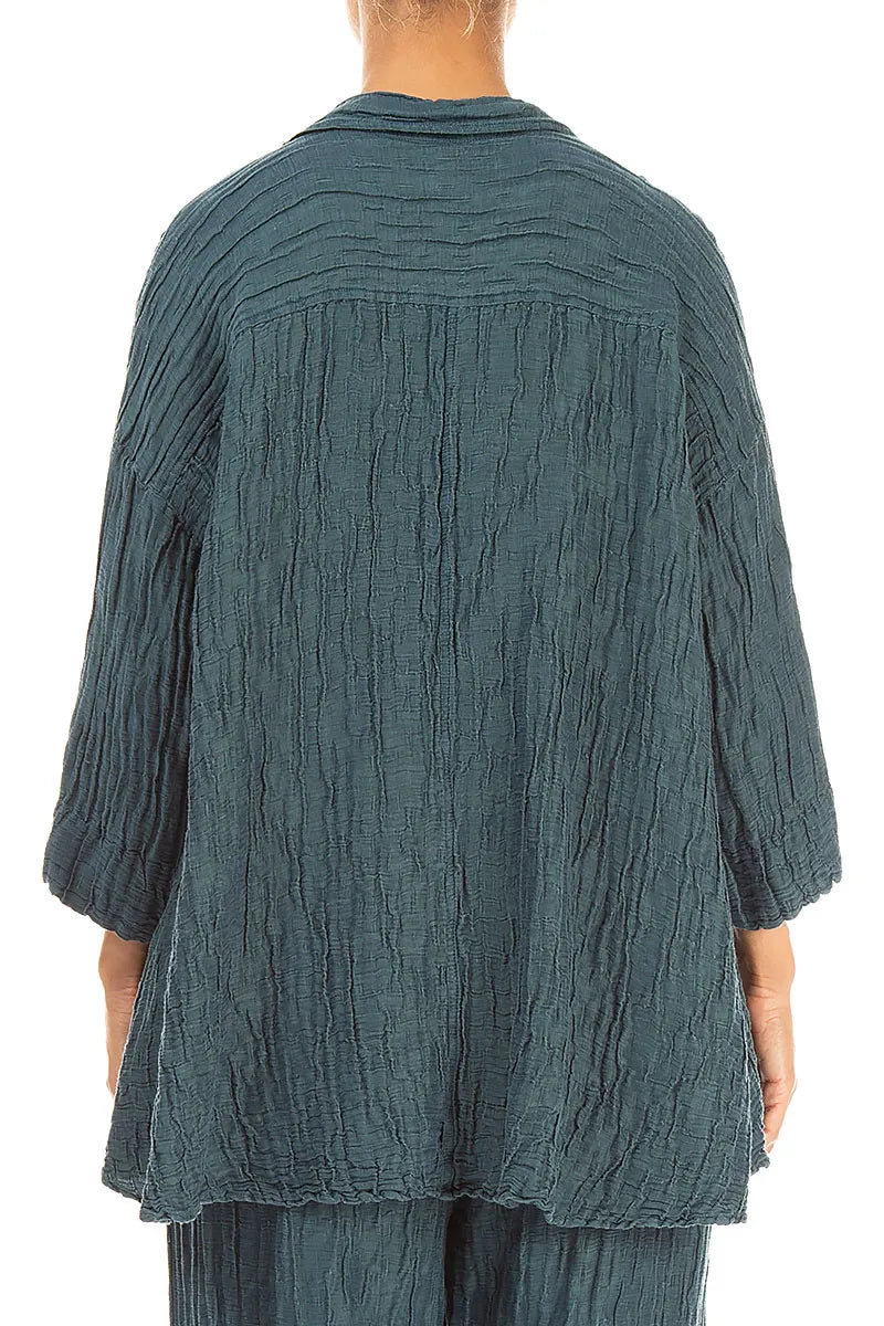 Loose Crinkled Deep Turquoise Silk Linen Shirt