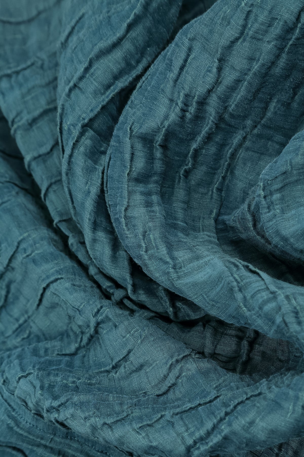 Loose Crinkled Deep Turquoise Silk Linen Shirt