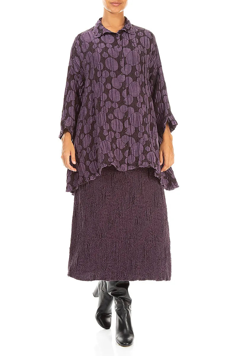 Loose Deep Plum Circle Silk Linen Shirt