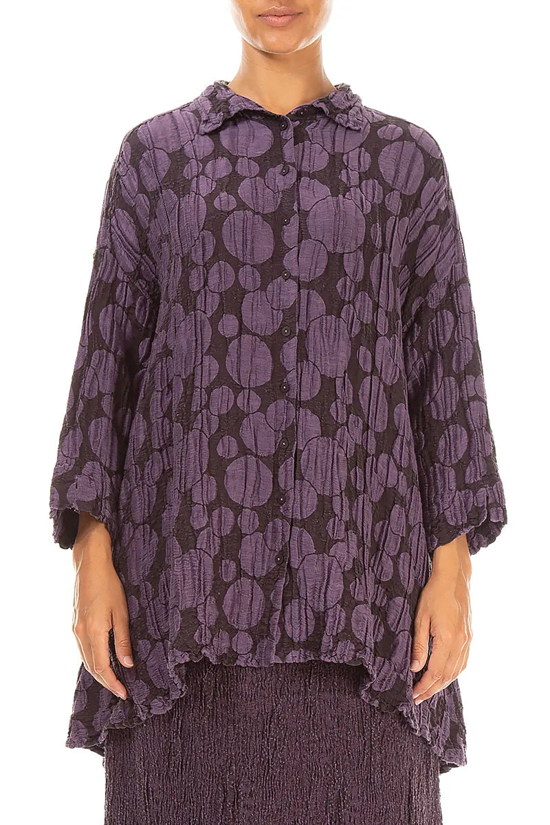 Loose Deep Plum Circle Silk Linen Shirt