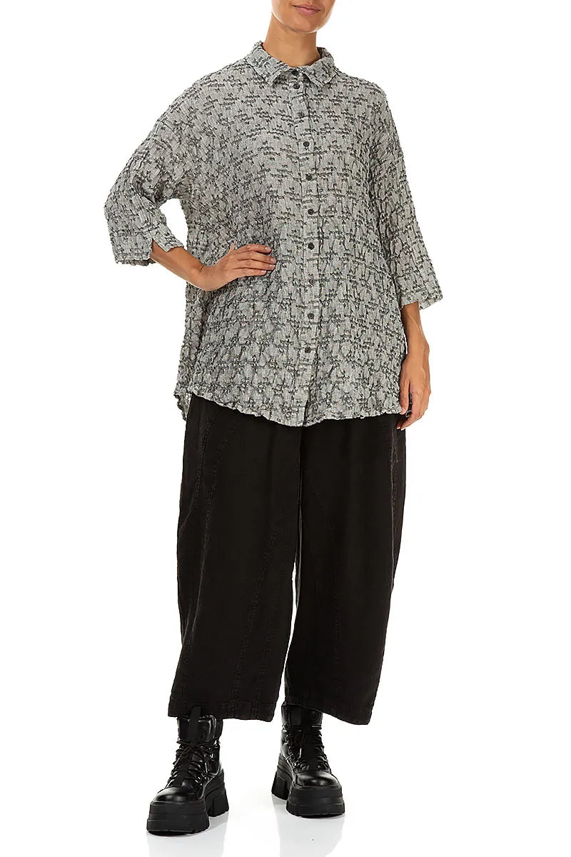 Loose Geometric Texture Grey Linen Shirt