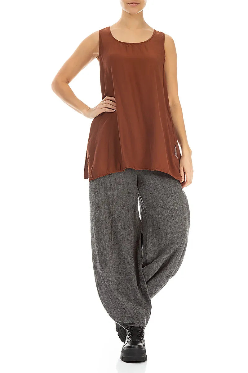 Loose Sleeveless Cinnamon Silk Bamboo Top 4