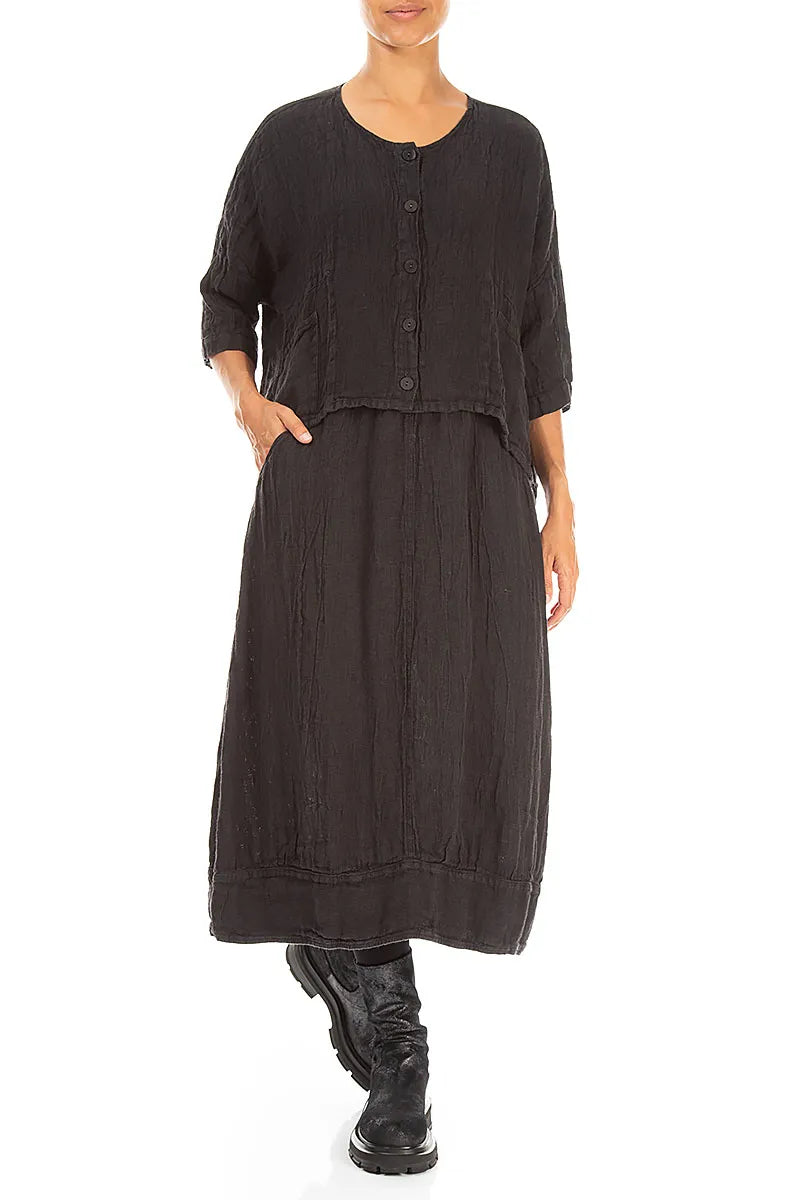 Midi Charcoal Mélange Linen Skirt