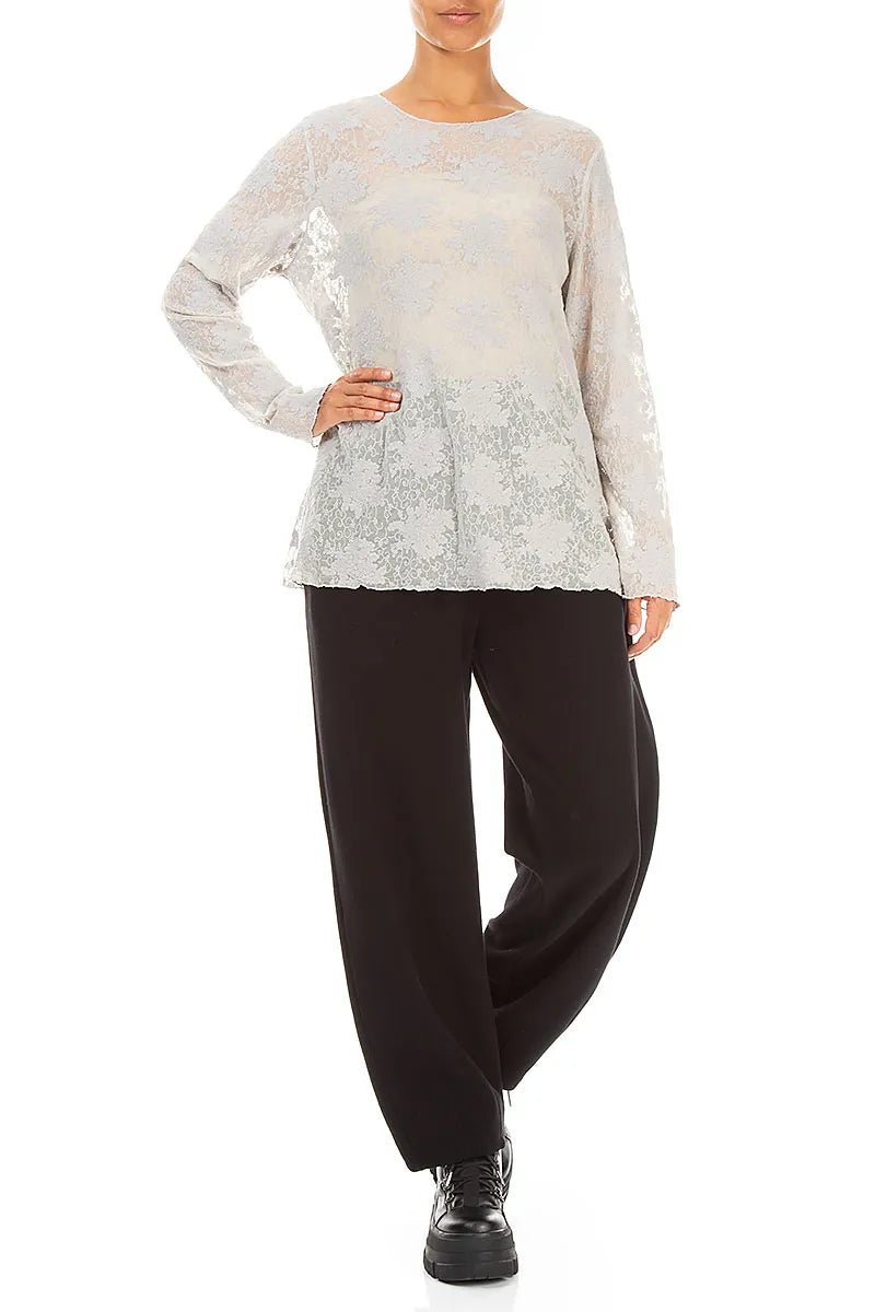 Pearl Grey Floral Cotton Lace Blouse