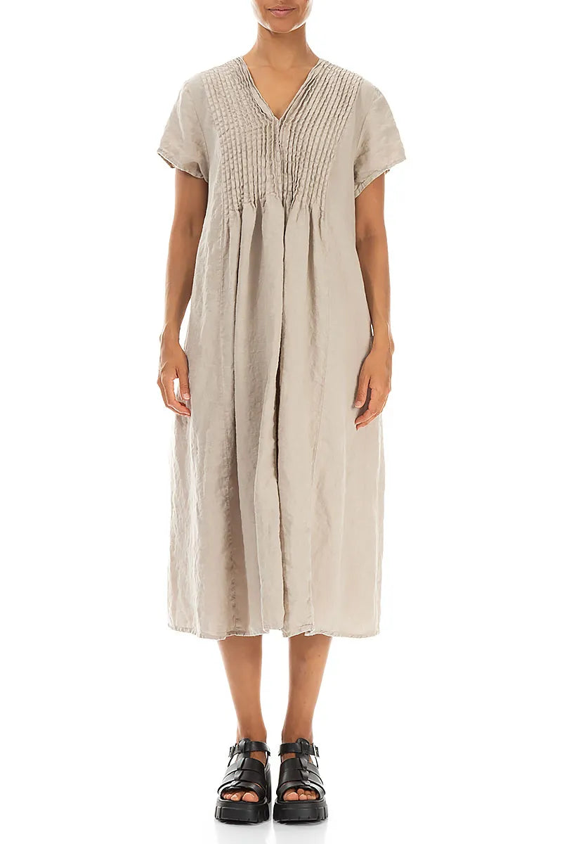 Romantic Beige Midi Linen Dress 1