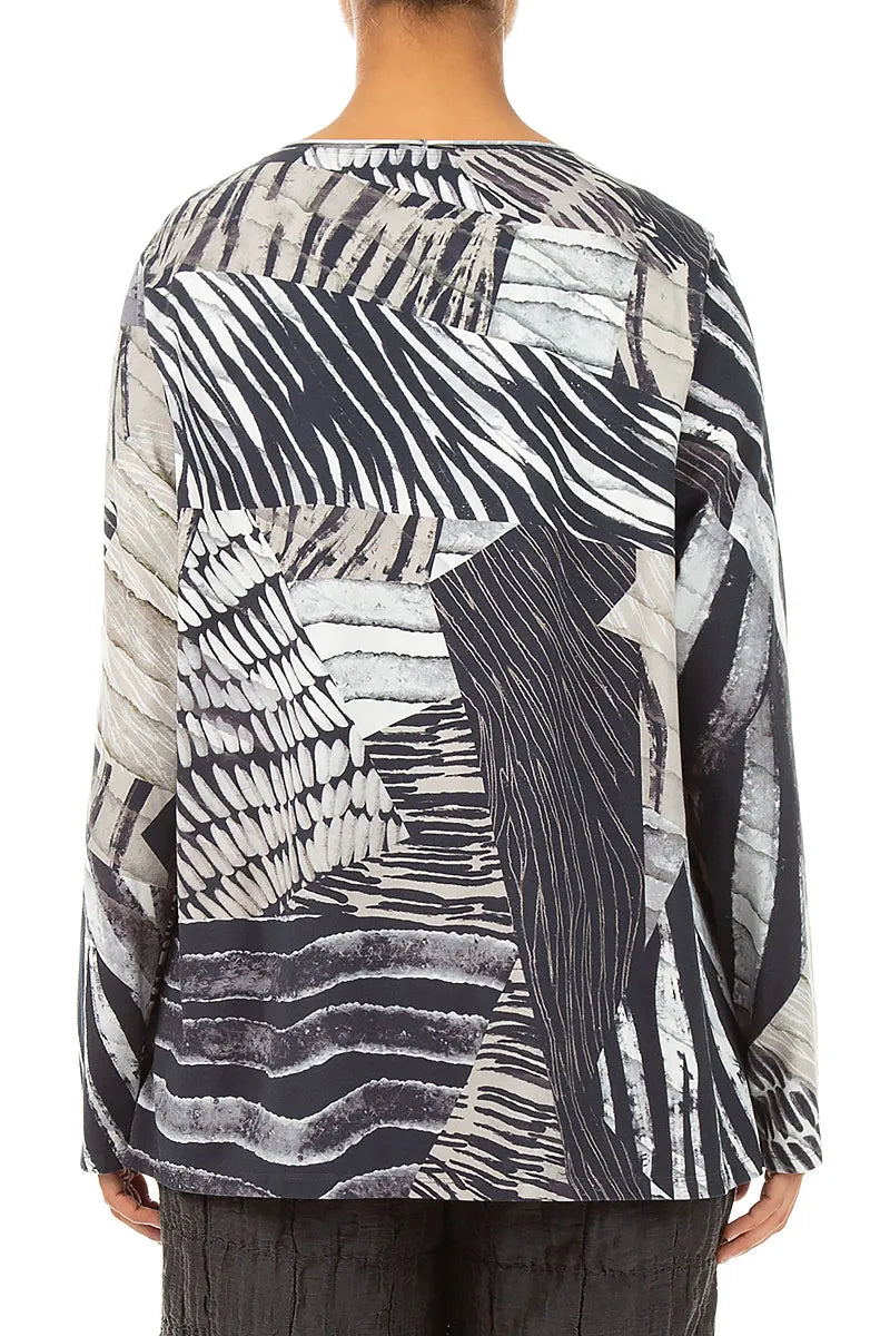 Rounded Pockets Wild Ink Cotton Blouse