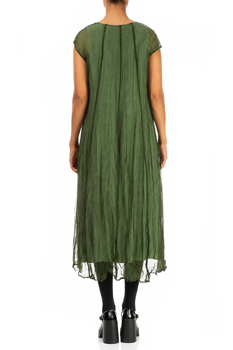 Shamrock Green Crumpled Silk Chiffon Dress