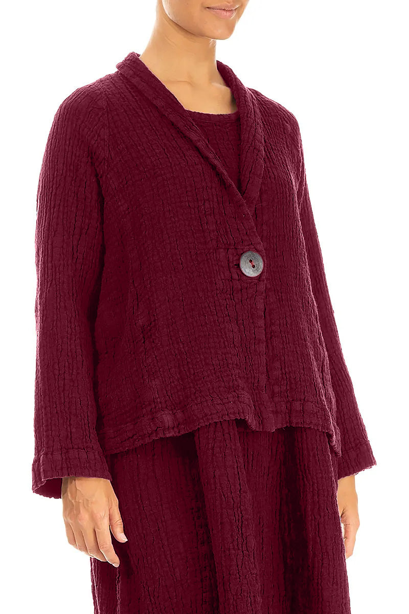 Single Button Ruby Textured Linen Jacket 3