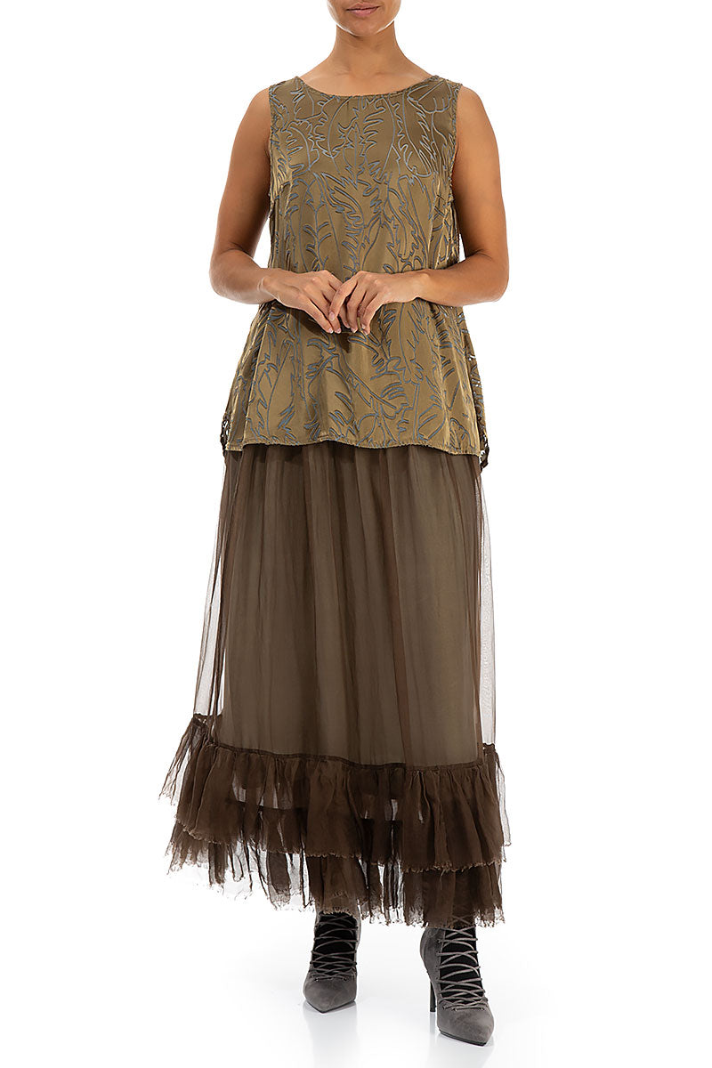 Sleeveless Golden Sage Devoré Feather Silk Top 5
