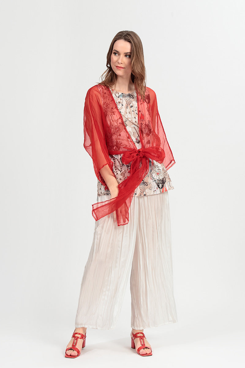 Tie Up Flame Orange Silk Chiffon Jacket 8