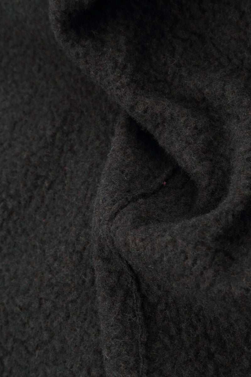 Collar Neck Short Charcoal Plush Wool Coat